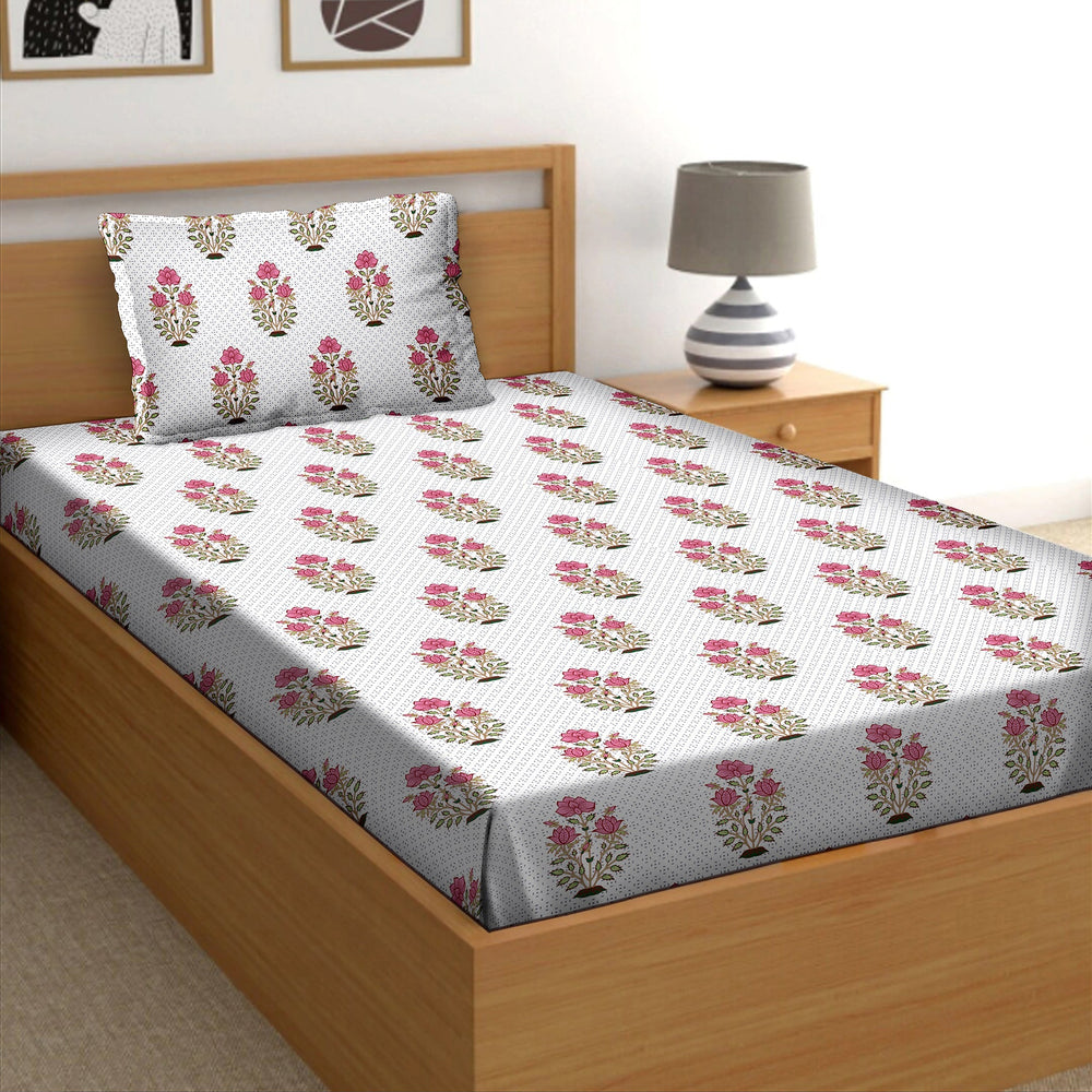 Bella Casa Fashion & Retail Ltd  Single Cotton Abstract Pink Colour Bedsheet with 1 Pillow Cover- Cuddle Collection