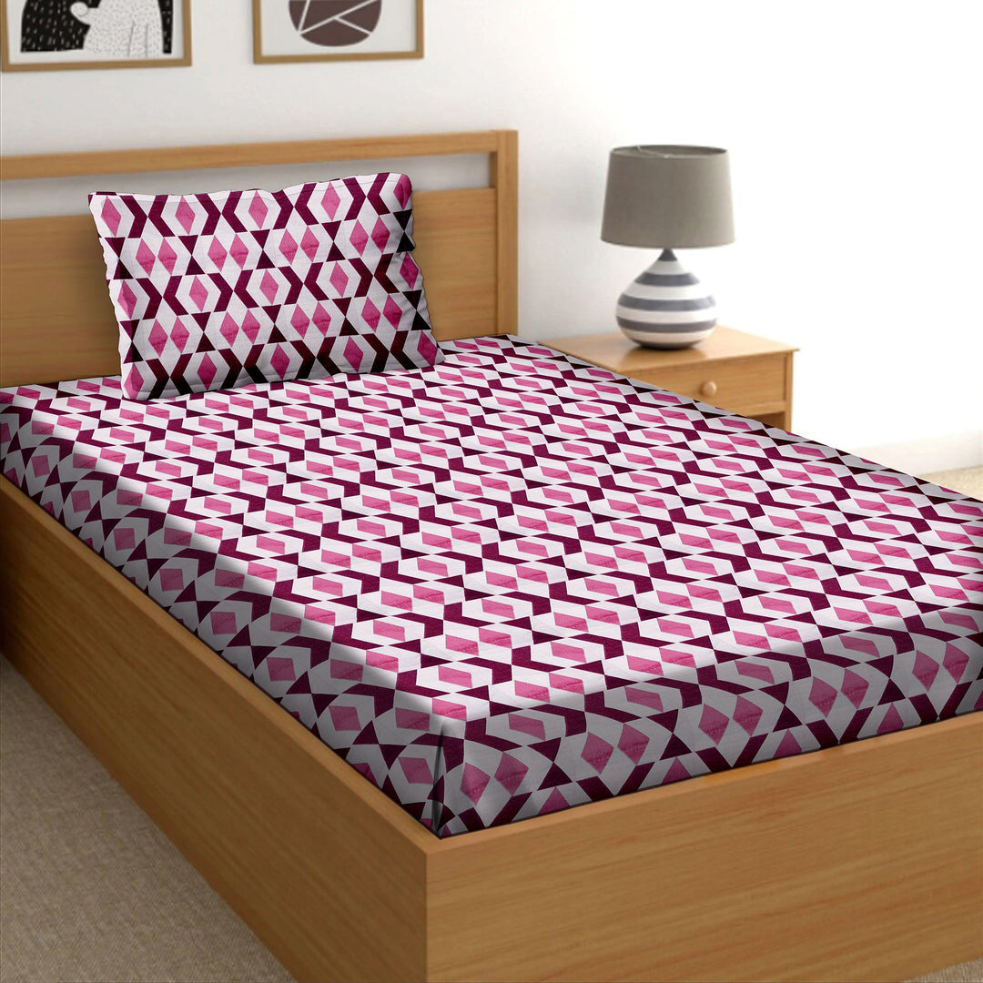 Bella Casa Fashion & Retail Ltd  Single Cotton Abstract Pink Colour Bedsheet with 1 Pillow Cover- Cuddle Collection