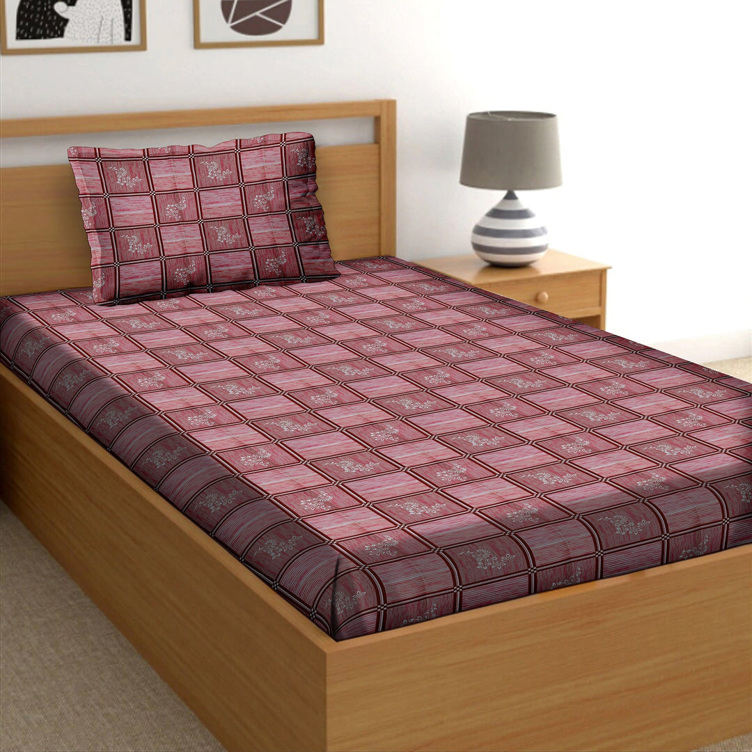 Bella Casa Fashion & Retail Ltd  Single Cotton Abstract Pink Colour Bedsheet with 1 Pillow Cover- Cuddle Collection