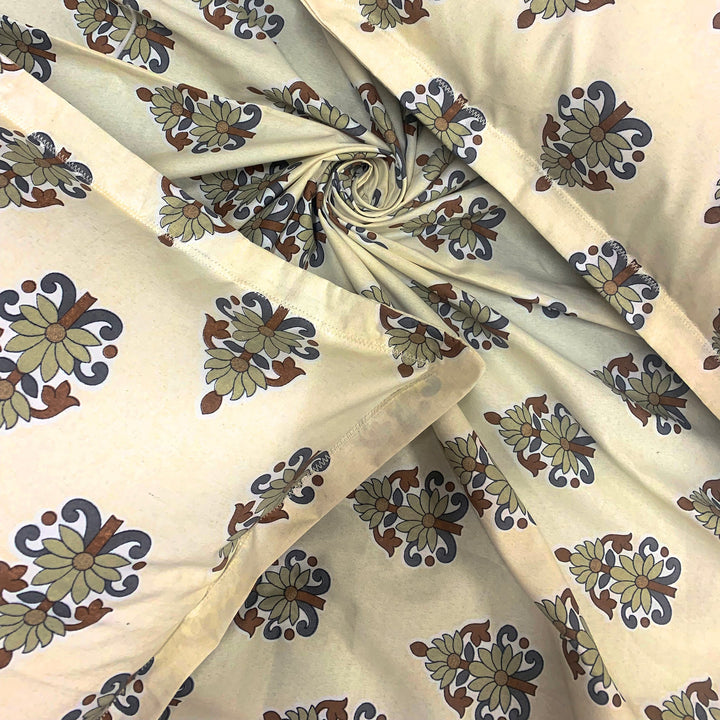 Bella Casa Fashion & Retail Ltd  Single Cotton Floral Brown Colour Bedsheet with 1 Pillow Cover- Cuddle Collection