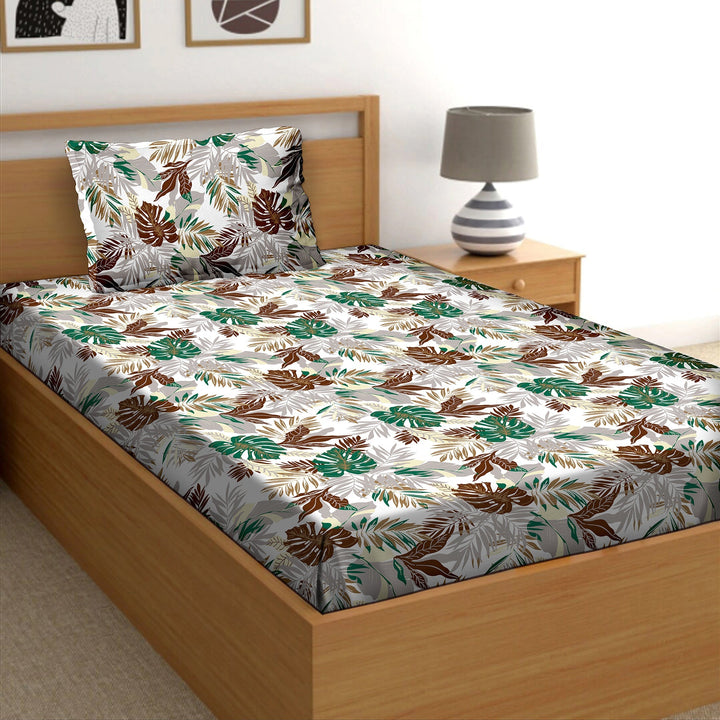 Bella Casa Fashion & Retail Ltd  Single Cotton Floral Multi Colour Bedsheet with 1 Pillow Cover- Cuddle Collection