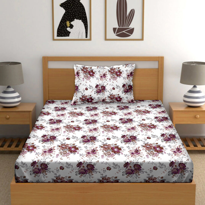 Bella Casa Fashion & Retail Ltd  Single Cotton Floral Pink Colour Bedsheet with 1 Pillow Cover- Cuddle Collection