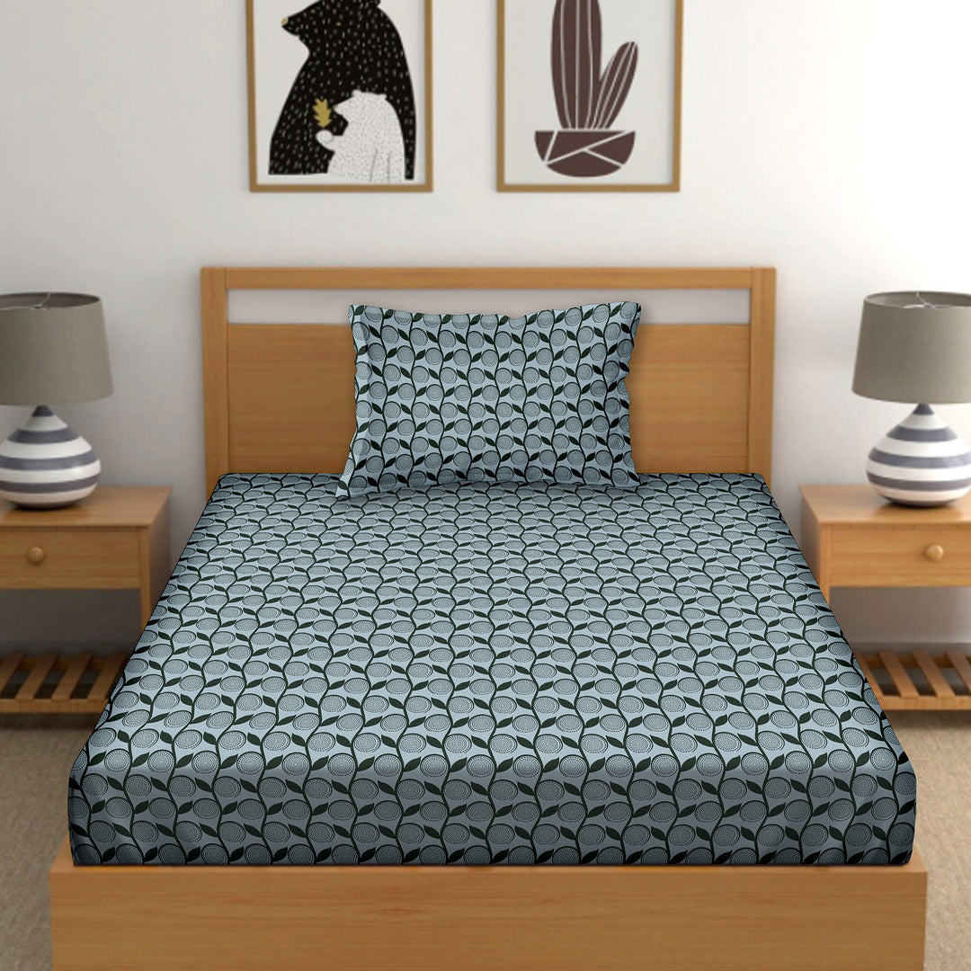 Bella Casa Fashion & Retail Ltd  Single Cotton Floral Teal Colour Bedsheet with 1 Pillow Cover- Cuddle Collection