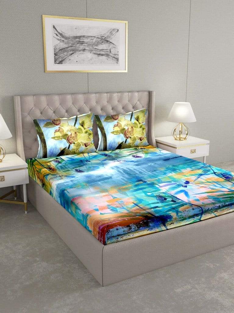 BELLA CASA FASHION Triton Double Bedshseet Set King Size Cotton Blue Colour