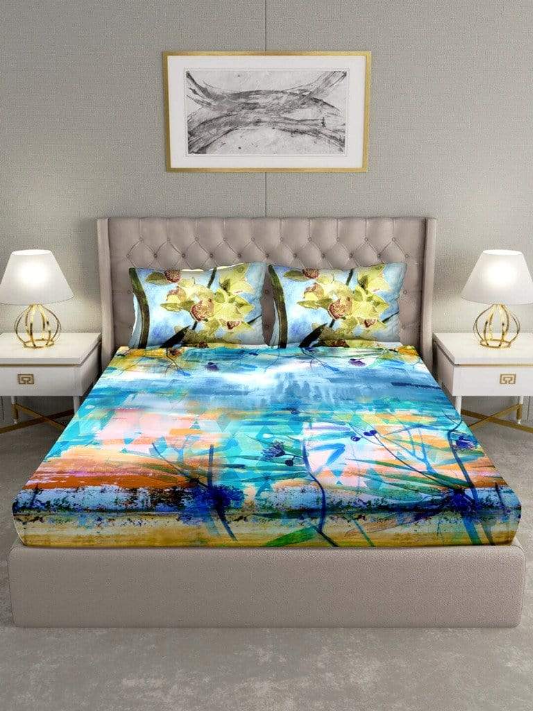 BELLA CASA FASHION Triton Double Bedshseet Set King Size Cotton Blue Colour